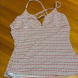 Athleta Red and White One Piece Swim Top with Strappy V-Neck